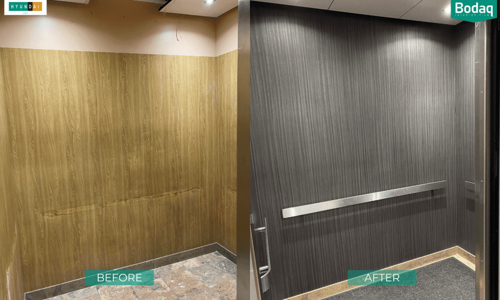Architectural Film Properties | An Innovative Product for Design 12 Before and After elevator refinishing with Bodaq