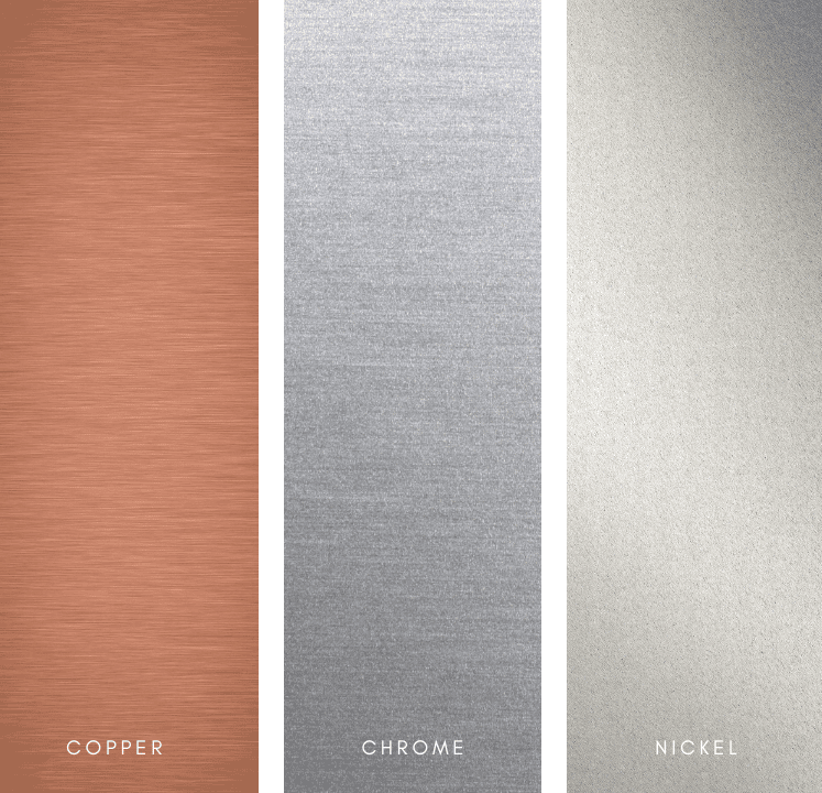 Metallic Finishes for Luxurious and Glamorous Interiors 6 Different metals - Copper, Chrome, Nickel