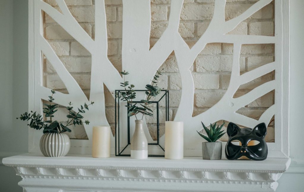Fireplace Design Ideas: Materials, Colors, Design Styles 15 Unique decor, like your collectibles will make your fireplace mantel pop.