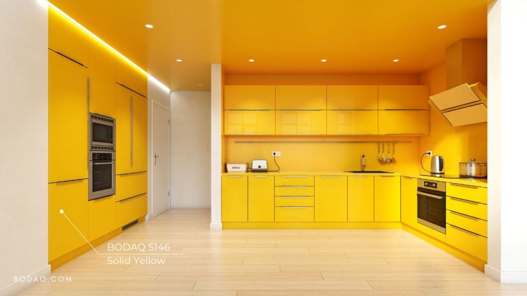 Simple Kitchen Wall Décor Ideas 7 Simple kitchen decor ideas: Bodaq S146 Solid Yellow applied to one of the walls