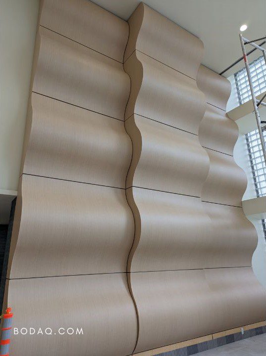 Lobby Refinishing Project Game-Changer - Bodaq Interior Film 7 A wavy wall refinished with Bodaq Interior Film