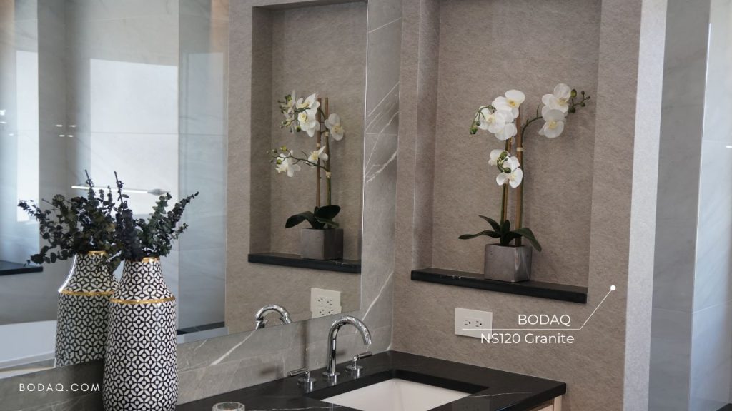 The Fusion of Traditional Asian Design and Bodaq Interior Film 9 NS120 Granite interior film in the bathroom - incorporating traditional Asian interior design