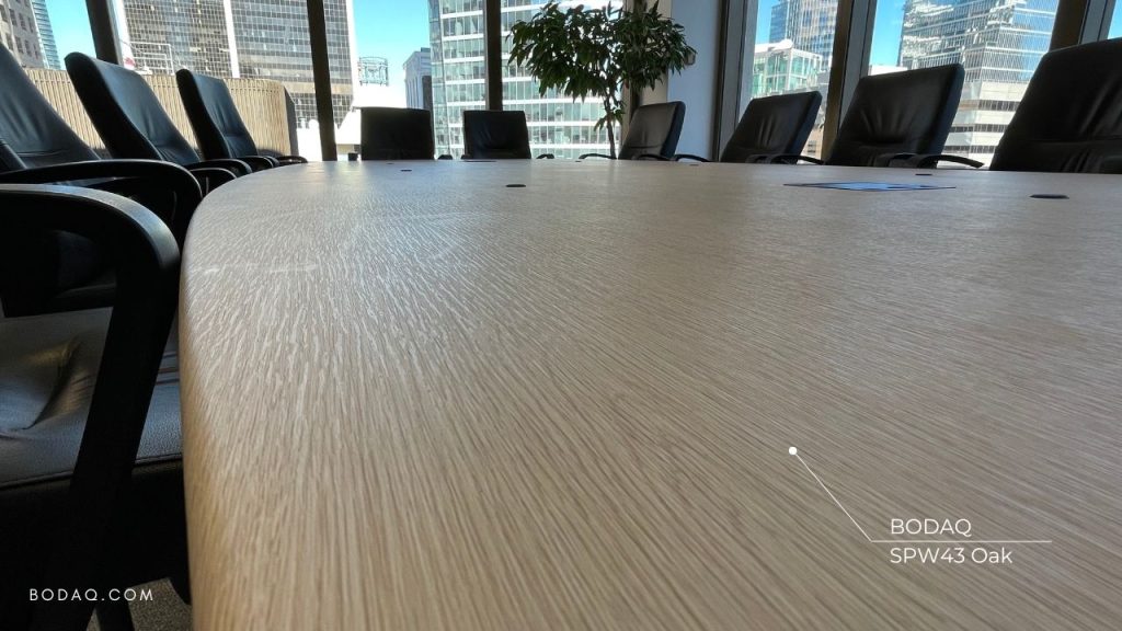 Architectural Film - The Top Interior Finish of 2023 6 SPW43 Oak architectural film pattern applied to the meeting room table