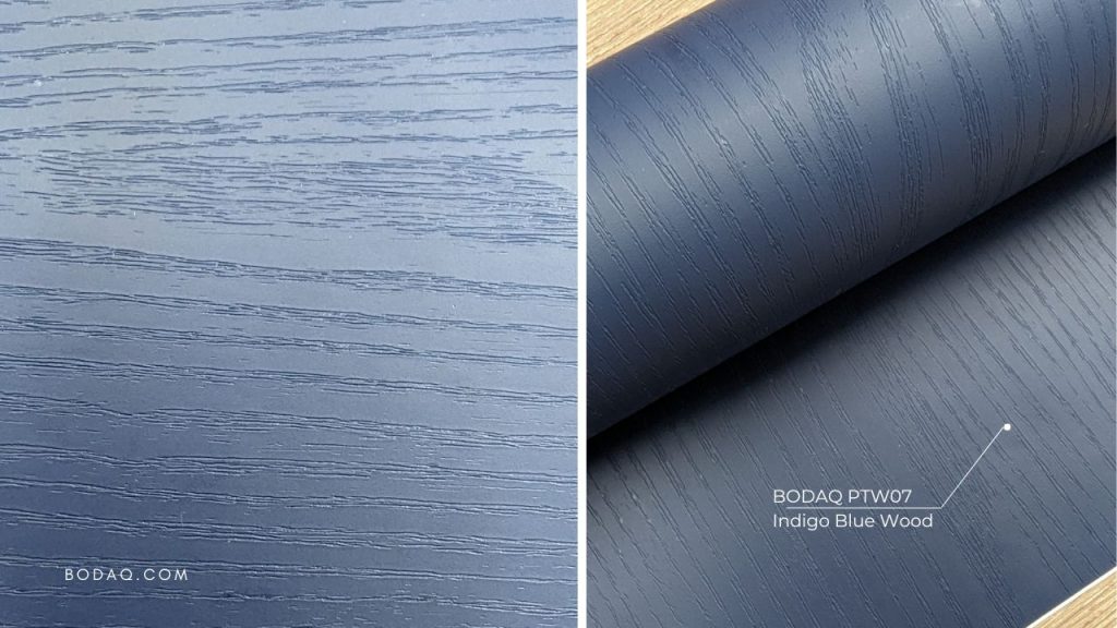 Indigo Blue Elegance: Exploring the PTW07 Wood Pattern 6 PTW07 Indigo Blue closeup and roll pic