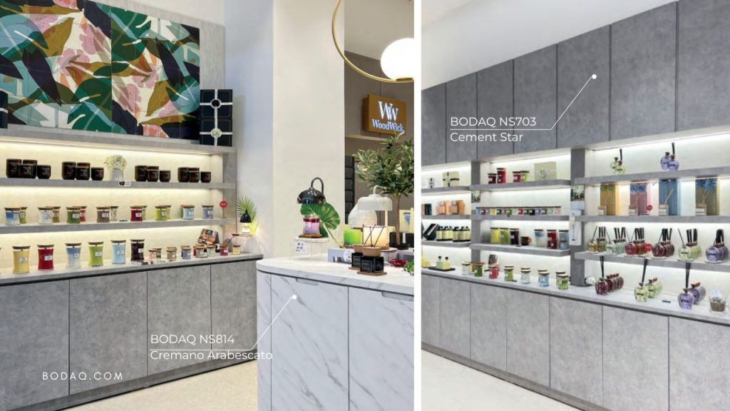 How Retail Stores Use Bodaq Interior Film 6 How retail stores use Bodaq: NS814 and NS803 at WoodWick Candles store